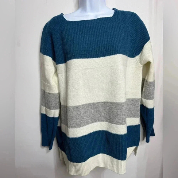 Barbour Oyster Knit Striped Wool Blend Made In Italy Sweater Sizd US 10 - Picture 1 of 7